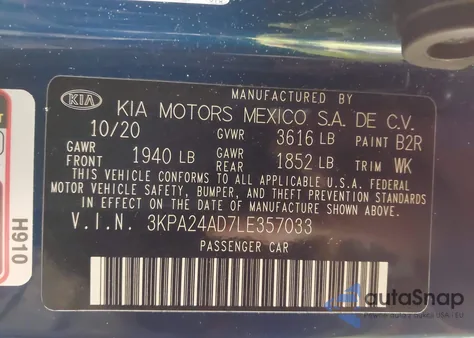 2020 Kia Rio S z USA, uszkodzony, nr VIN 3KPA24AD7LE357033